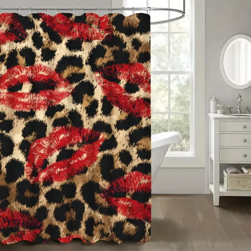Luxury Leopard Print Digital Print Shower Curtain, Modern Bathroom Supplies, Wall Mounted, 12 Plastic Hooks, 4 Sizes Available, Leopard Pattern Shower Curtain