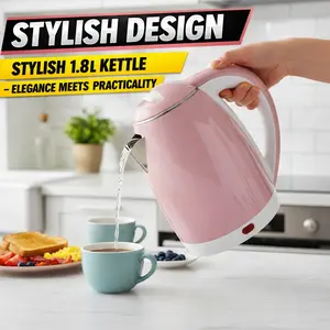 1.8L Fashion Pink Electric Water Kettle - Boils in 3 Minutes, Double-layer Anti-scalding Design, with Automatic Power-off and Dry-boil Protection