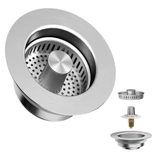 Upgraded 3 in 1 Kitchen Sink Drain Strainer, Magic Sink Stopper, Stainless Steel Anti-Clogging Sink Basket/Brass Pop-up Core/Fast Drainage (1pack)