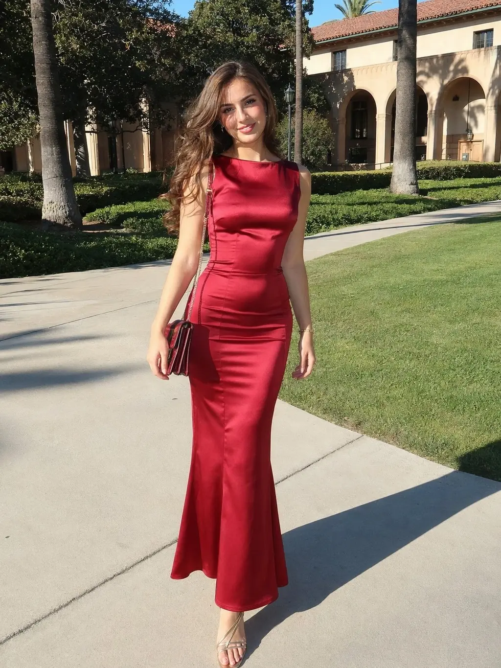 RETRO STAGE Women's 1930s Flapper Look Deep Red Solid Sleeveless Polyester Fishtail Bow Formal Gown - Concealed Zip, Below-Knee Lady Summer Dress for Dress Up, Watch Party, Below The Knee, Cold Wash, Elegant, No Stretch, Going Out, Party Fit, Bachelorette