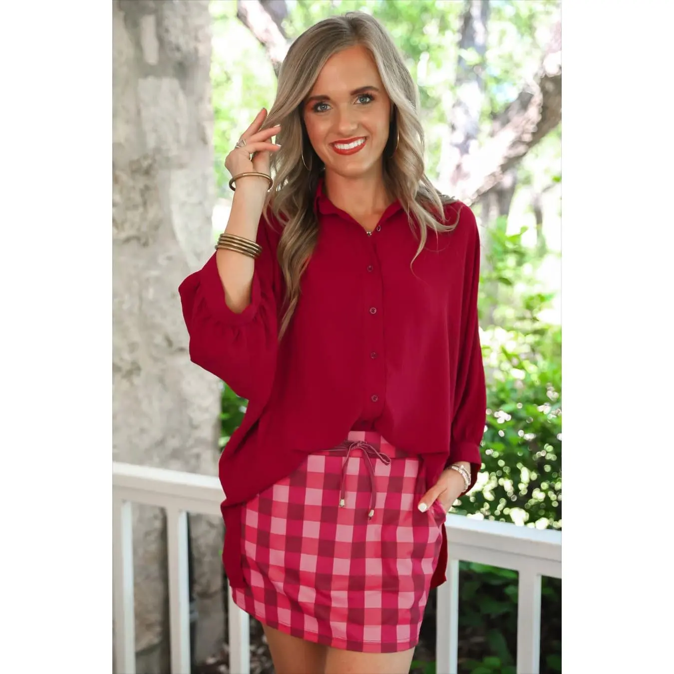 Sloane Button Up Top- Burgundy