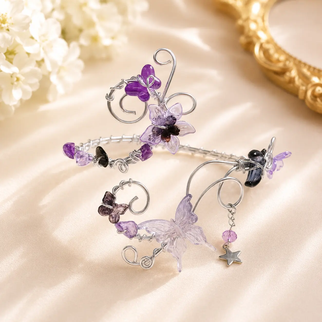 [NEW] Dreamy Beaded Arm Cuff Bracelet – Handmade Boho Jewelry for Upper Arm, Flower, Butterfly Aesthetic, Besties jewelry
