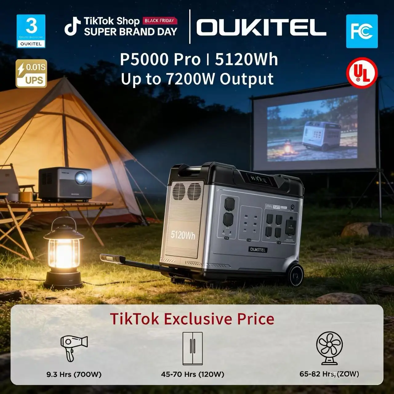 OUKITEL P5000 Pro 5120Wh Portable Power Station 3600W AC Output 10-Year Battery Life Solar Charging 15 Ports for Camping RV Travel Emergency elite 100