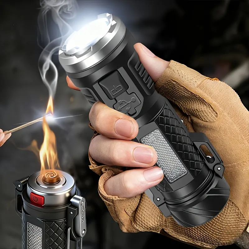 The New Must-Have Tactical Rechargeable LED Flashlight Fire Starter, Super Bright High Lumens, Portable LED Flashlight With 7 Lighting Modes, Long-Lasting Battery