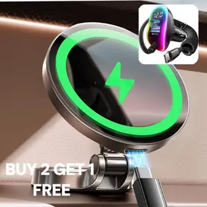 Car Mount Charger, Wireless Magnetic Holder for iPhone 15/14/13/12, Works with or without MagSafe Case, USB-C Port, Easy Installation.