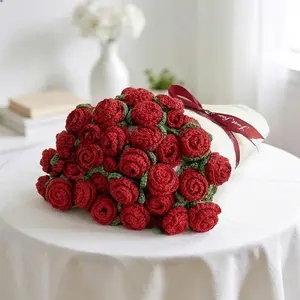 Crochet Flower Bouquet Knitted Throw Blanket for Woman 43 Inch, Gift for Her, Wife, Mom, Girlfriend, Daughter, Grandma, Valentine, Mother’s Day, Wedding, Anniversary, Birthday, Red Rose Flowers