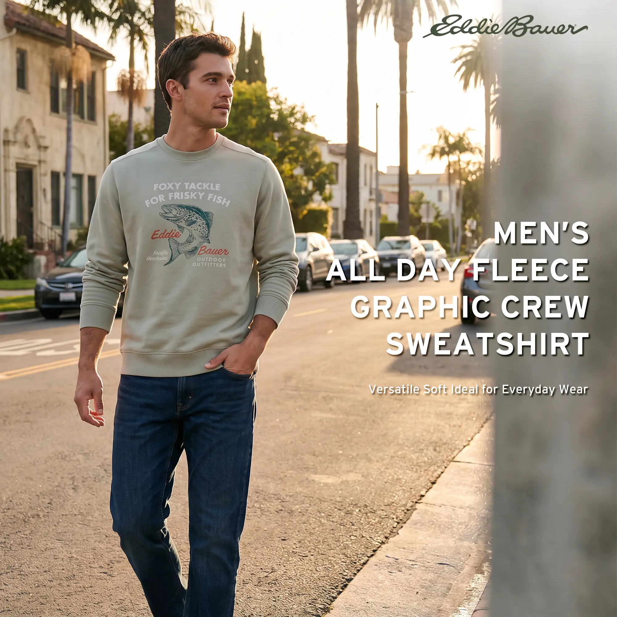 Eddie Bauer Men's  All Day Fleece Graphic Crew Sweatshirt versatile Soft Ideal for Everyday Wear