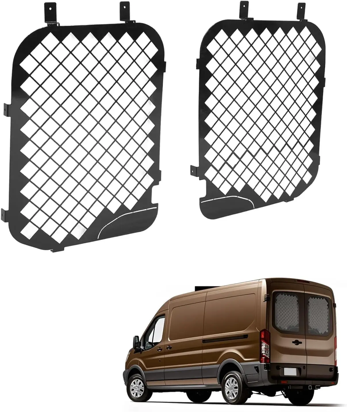 Rear Window Glass Grille Compatible with 2015-2025 Ford Transit-150/250/350 Rear Door Windows Grate Cages Steel Powder Coated Black