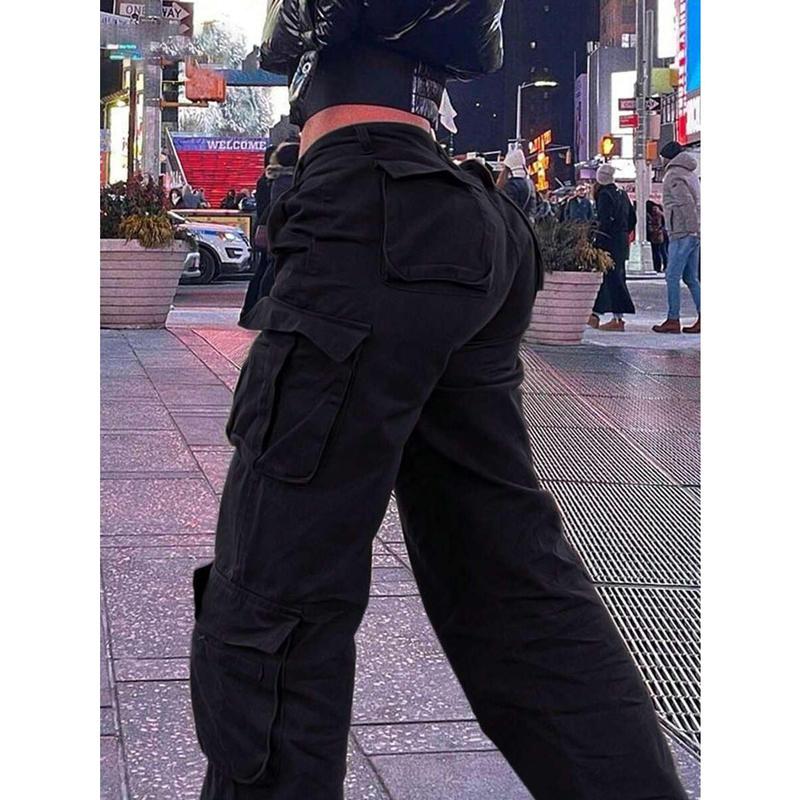 Women's High Waisted Boyfriend Style Distressed Y2K Denim Jeans,Women's Solid Color Simple Casual Denim Pants Y2k,Solid Color Multi-Pocket Button Commuting Simple Y2K Casual Cute Work Pants Long Pants