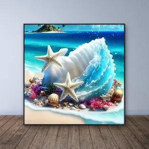 Sea Shell & Starfish Pattern DIY Diamond Arts Colorful Painting Kit without Frame, DIY 5D Diamond Arts Colorful Painting Kit, Wall Art Decor for Home, Diamond Painting Kits
