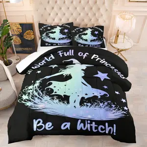 Halloween Magic Witch Pattern Quilt, containing 1 quilt and 1 or 2 pieces without core pillowcases, suitable for home or dormitory decoration