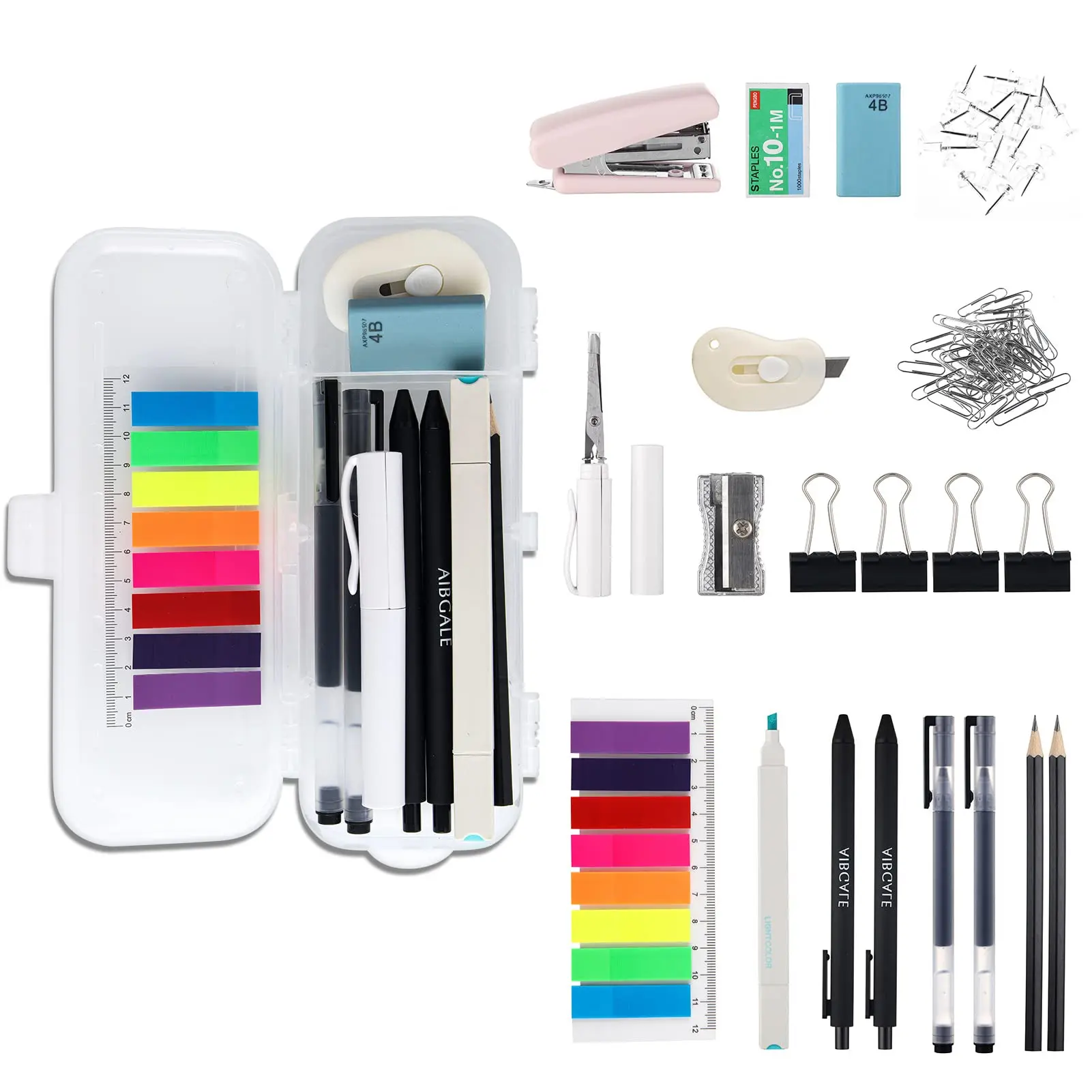 FP-Hot Selling 123 Pcs Office Supplies Kit with Desk Organizers, Office Stationery Set, Mini Office Supply Kit Includes Stapler, Paper Clips, Push Pins, Highlighters for Desktop Accessories Set, School Supplies