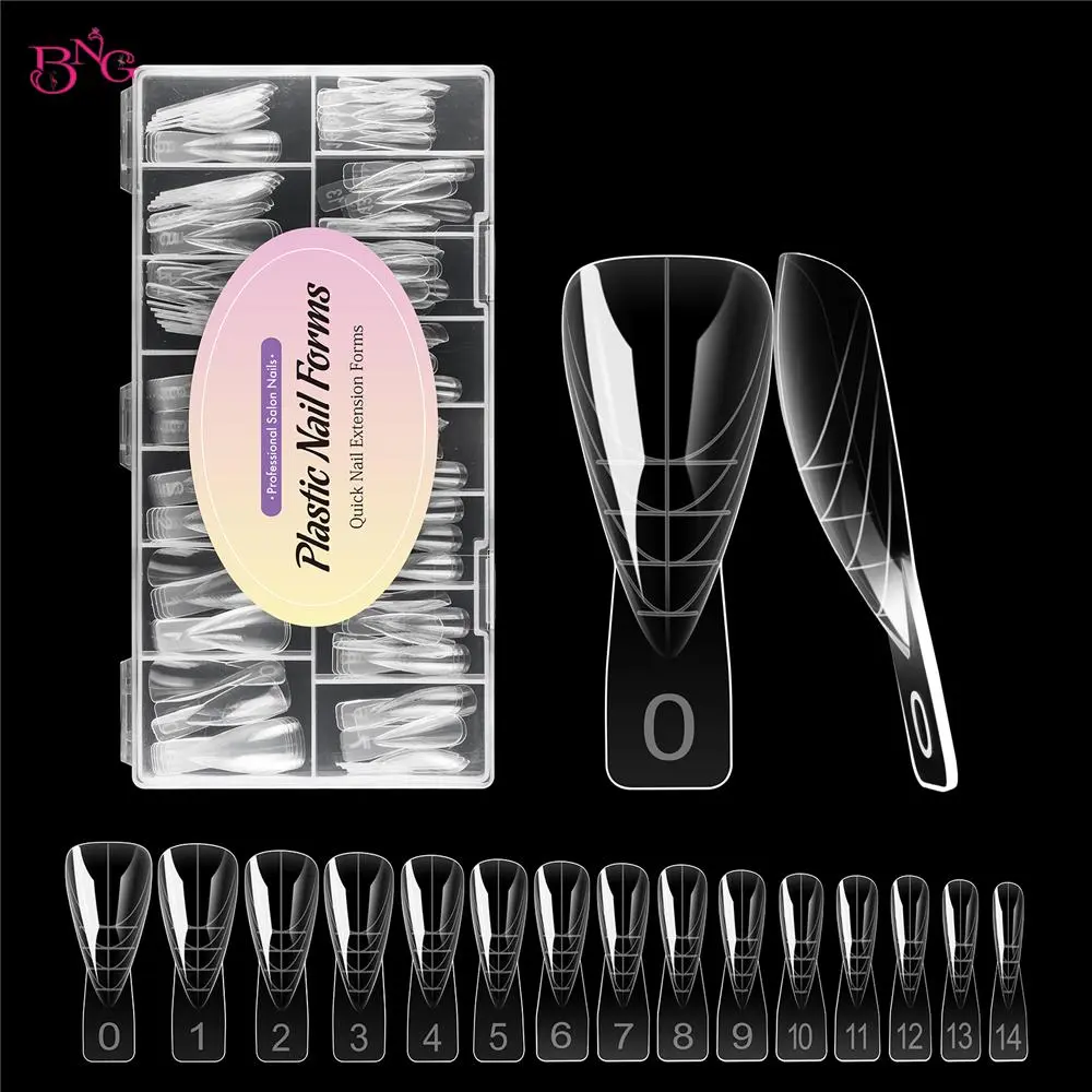 BNG 150Pcs Poly Extension Gel Dual Nail Form Short Stiletto Nail Molds False Nail Tips for Gel Manicure Nail Art Design Salon