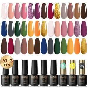 ROSALIND 23PCS Gel Polish Set with Base Coat and Matt&No-wipe Top Coat Gel Varnishes Need Uv Light Semi-Permanent Beginners Pofessional Manicure Supplies