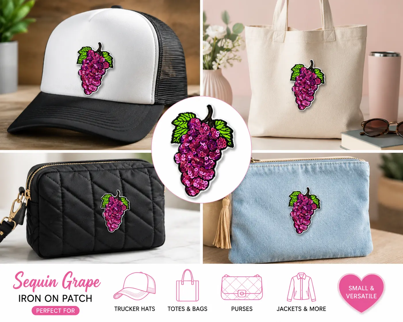 Sparkly Violet Grapes Iron On Patch