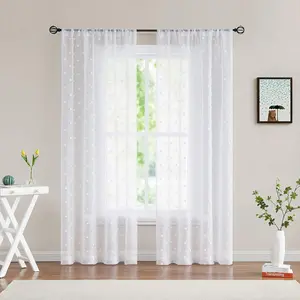 BTTO 1 Panel Morden White Pompom Drapes Curtain for Bedroom, Boho Rod Pocket Window Sheer Door Curtains for Living Room, Party Wedding Proposal Decor Home Textile