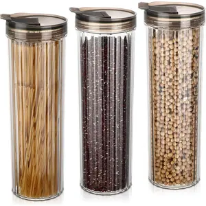 3 Pcs Spaghetti Pasta Container with Airtight Lid 48oz Clear Tall Pasta Holder Spaghetti Food Storage Container Leakproof for Noodles Beans Oats Coffee Beans Rice Flour Oatmeal