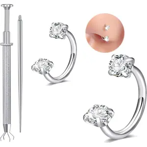 Silver Gold Nose Studs 18g 20g 22g TItanium Threadless Nose Ring Screw Corkscrew Nostril Piercing Jewelry for Women Men 16g Flat Back Tragus Helix Cartilage Earring Stud 6mm 8mm Labret Jewelry