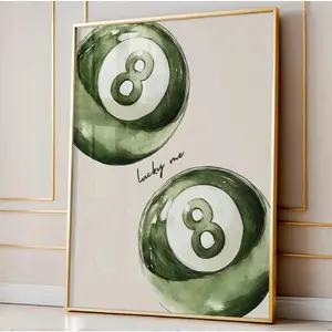 8 Pool Ball Print, Sage Green Lucky Me Poster, Apartment Wall Art, Retro Poster, Maximalist Wall Art, Preppy Posters, Aesthetic Poster (UNFRAMED) Modern Minimalist Design Home Decor Products