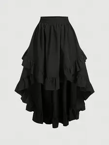 Women Loose Tight Elasticated Lace-edged Half-length Skirt Solid Color Front Short Back Long Half-length Skirt Spring Summer Trendy Outfits