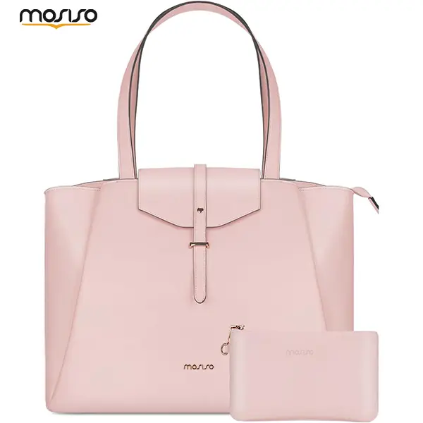 MOSISO Women's 15.6-Inch PU Leather 2-in-1 Magnetic Buckle Laptop Tote Bag - Minimalist, Waterproof Work Bag with Flap, Clutch Purse, Large-Capacity Shoulder Handbag, Elegant Computer Briefcase for Business, Travel