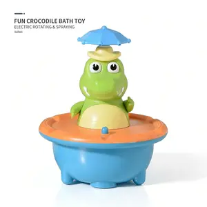 Spray crocodile bathroom toy electric light rotating shower head for boys and girls, children's bath.