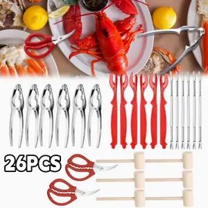 26pcs Crab Nuts And Seafood Tools, Stainless Steel Lobster Set, for Kitchen Seafood Party, Lobster Crackers & Remover for Seafood Feast tool camping gear