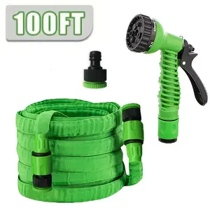 100-foot garden hose gardening water pipe outdoor cleaning water sprayer, with 7-function high-pressure nozzle, portable, no kinks, rust-proof, lightweight hose, suitable for gardens, car washing, lawns, campers, summer garden supplies