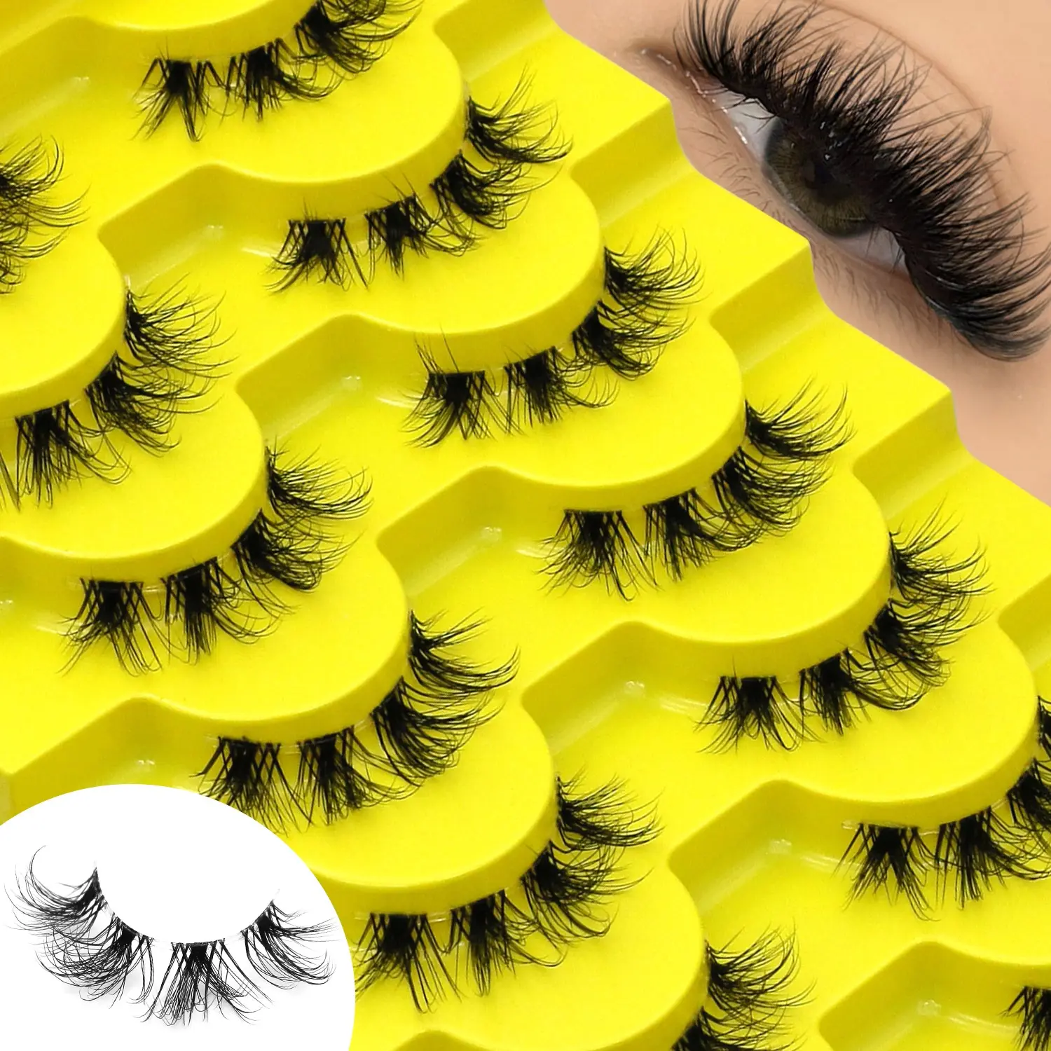 GROINNEYA 7 Pairs Natural Strip False Lashes Wispy Self Adhesive Soft Lightweight, 3D Curl Faux Mink Eyelashes Short Criss-Cross With Clear Band, Suitable For Daily, Beginner Friendly Lashes, Eyelash Extensions