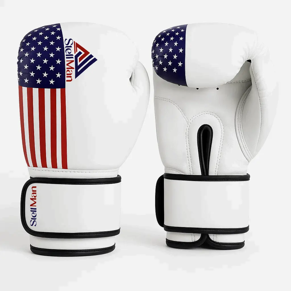 Stellman Gladiator 3.0 White Grappling Fight Gloves with Wrist Straps, Snug Fit, US Flag Print