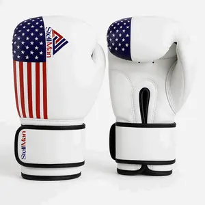 Stellman Gladiator 3.0 White Grappling Fight Gloves with Wrist Straps, Snug Fit, US Flag Print