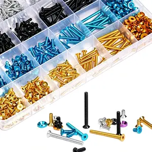 720PCS Aluminum Alloy Countersunk Hex Screws Set, Gradient Silver Gold Fasteners with Flat Lock Washers