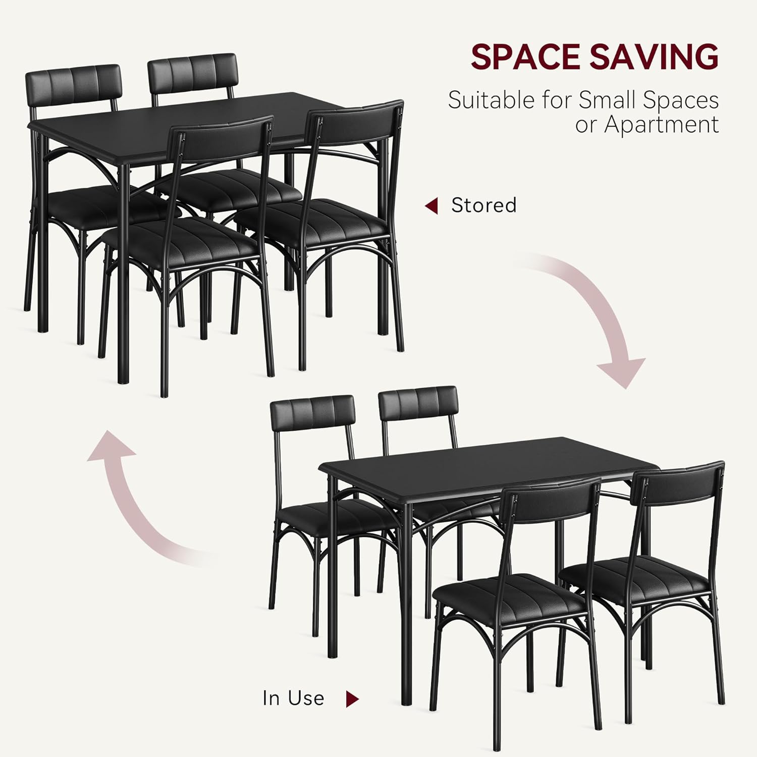5-Piece Dining Table Set for 4, Modern Farmhouse Kitchen Table with 4 Upholstered Chairs, Space-Saving Dinette for Small Dining Room, Apartment, Breakfast Nook 5-Piece Dining Table Set for 4, Modern Farmhouse Kitchen Table with 4 Upholstered Chairs, Space-Saving Dinette for Small Dining Room, Apartment, Breakfast Nook