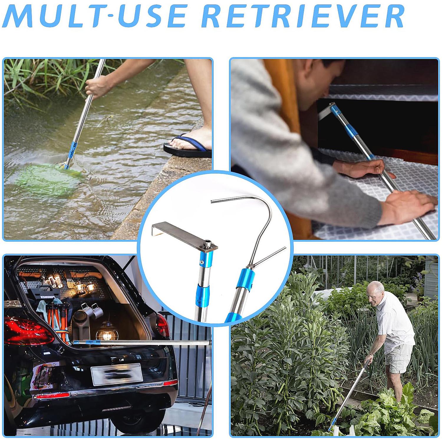 6.3 Ft Truck Cargo Grabber Reach Retriever Tool with Two Hooks, Pickup Truck Bed Heavy Duty Truck Accessories Telescoping Pole