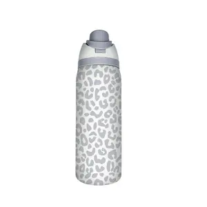32oz Leopard Print Dual-Drink Sports Water Bottle, Stainless Steel Vacuum Insulated, Large Capacity Fruit Cup, Perfect Gift for Women