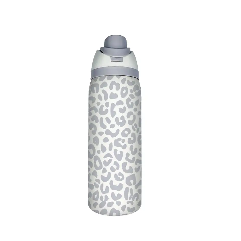32oz Leopard Print Dual-Drink Sports Water Bottle, Stainless Steel Vacuum Insulated, Large Capacity Fruit Cup, Perfect Gift for Women