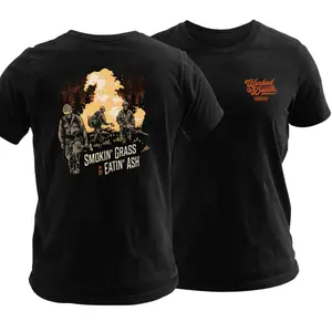 Smokin’ Grass & Eatin’ Ash Firefighter T Shirt, Wildland Firefighter Graphic Tee with Brush Fire Scene, Soft Cotton Blend Shirt, Worked to Death Firefighter Apparel for Men & Women, Wildland Fire Crew Gift Idea