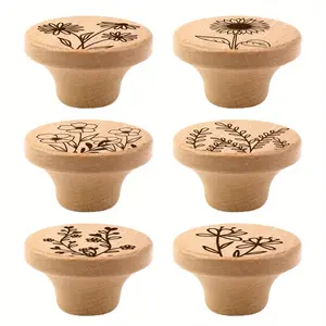 6PCS Art Nouveau Style Pulls, Handcrafted Wooden Drawer Pulls and Kitchen Cabinet Knobs, Dresser Drawer Handles, Polished Surface, Personalized Pattern Design, Decorative Drawer Pulls, Home Decor, Interior Decoration.