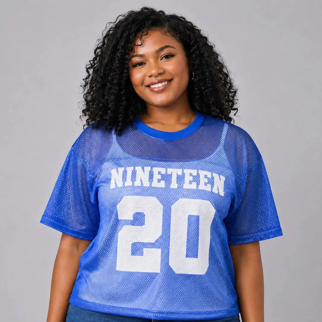Zeta Phi Beta Mesh Jersey, 1920 Legacy Football Shirt, Women’s Plus Size Boxy Fit Royal Blue Sorority Game Day Tee