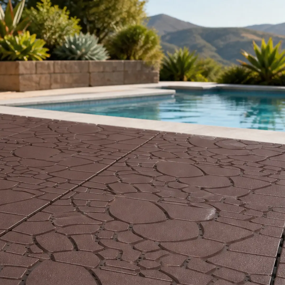 ARCH Interlocking Decking Tiles, 44-Piece 12x12in Outdoor Tiles (1 sq ft, 12.00"w x 12.00"d x 0.80" H, 0.75 lb), High-Durability Polypropylene, Toolfree Snap DIY Installation, Anti-Slip Drainage, Red-Brown Options for Backyards, Balconies