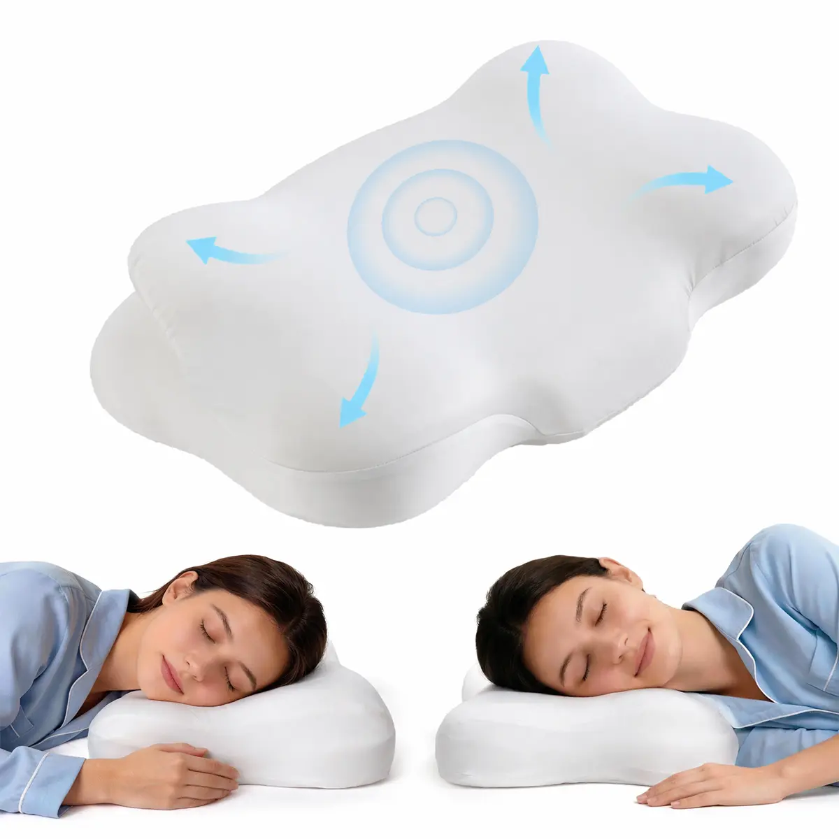 WOiOW | CloudAlign Pillow - Ergonomic Cervical Pillow +Dual-Height Memory Foam with Cooling Pillowcase for Side Back & Stomach Sleepers