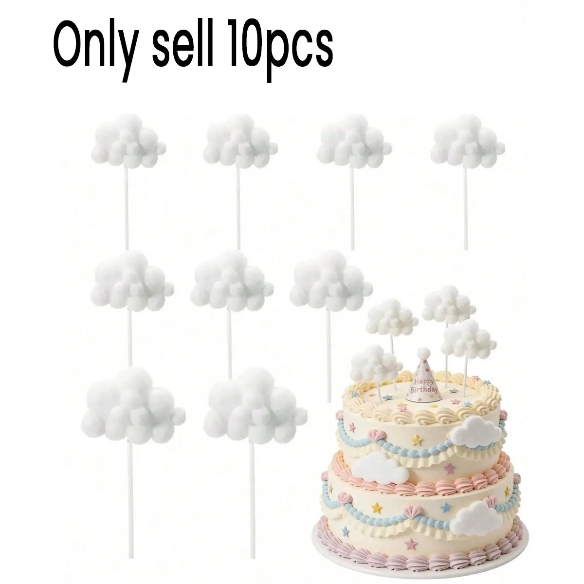 10 Pcs Cute Cloud Cake Decorations, Sweet Paper Cupcake Toppers, Candy Dessert Picks, Party Supplies for Birthdays, Weddings, Holidays