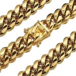 6/8mm 18K Gold Miami Cuban Link Necklace & Bracelet Set with Classical Clasp Stainless Steel Curb Chain Necklace & Bracelet Kit for Men Hip Hop Jewelry Kit 7.5-30"