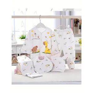 NewNewborn Baby 5pcs Outfit Pregnancy Gifts - Cardigan Top Trousers Bib Hat Set Cute Cartoon & Cotton Soft Comfy Baby Supplies Outdoor Clothes
