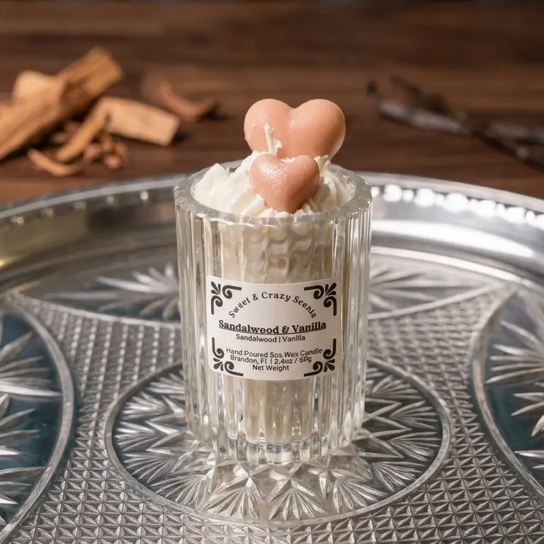 Sandalwood & Vanilla Soy Candle – 4oz Hand-Poured Candle | Warm Woody Sweet Scent | Cozy Luxury Home Fragrance
