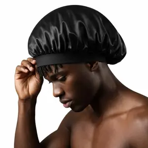 Silk Satin Bonnet XL for Sleeping – Adjustable Elastic Hair Bonnet for Curly Hair, Braids & Waves, Anti-Frizz Night Cap for Women & Men