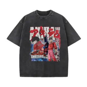 Vintage Washed Black Unisex T-Shirt – Retro Sci-Fi Anime Character Print, Oversized Fit for Outdoor Streetwear & Casual Aesthetic