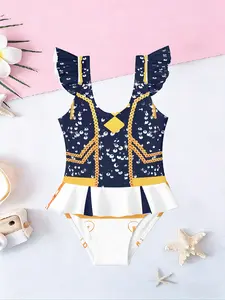 Dress Swimsuit, Kpop Girl Group Stage Style Sequins Printed All Over Print, Medium-Large Kids Beach Vacation Swimwear, Sleeveless Fitted Design