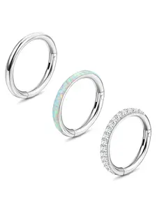 3 Pcs Silvery Nose Hoop Rings, Nose Piercing Jewelry, for Women Men 316L Stainless Steel Click Hoop Design Universal Wear Matte Smooth Circular Outline Small Specification for Daily, Weekend & Holiday Wear