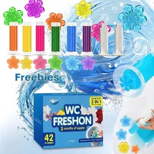 42 Flowers! 3-Tubes Toilet Gel Stamp Box Deodorizing Bathroom Freshener with Flower Scent - Keeps Toilet Clean & Fresh for 3 Months